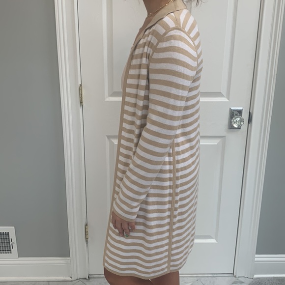 Chico's Size 0 Tan & Cream Striped Long Open Cardigan - Picture 3 of 6